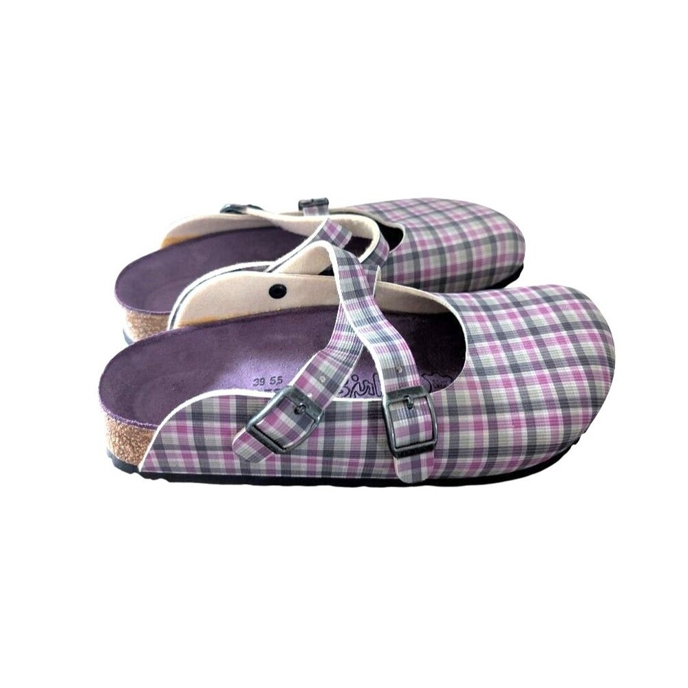 Birkenstock Birkis Dorian Check Lilac Gray Slip On Clog Mule Shoe 39 US 8 NWOB